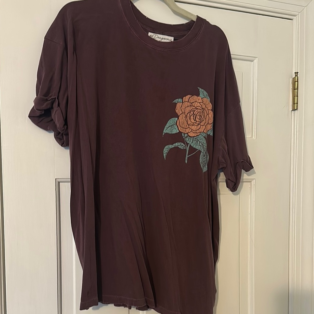 Free People Maroon Tee with Rose Graphic